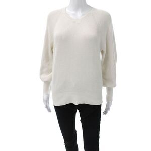 White + Warren Women V Neck Cotton Pullover Long Sleeve White Size S